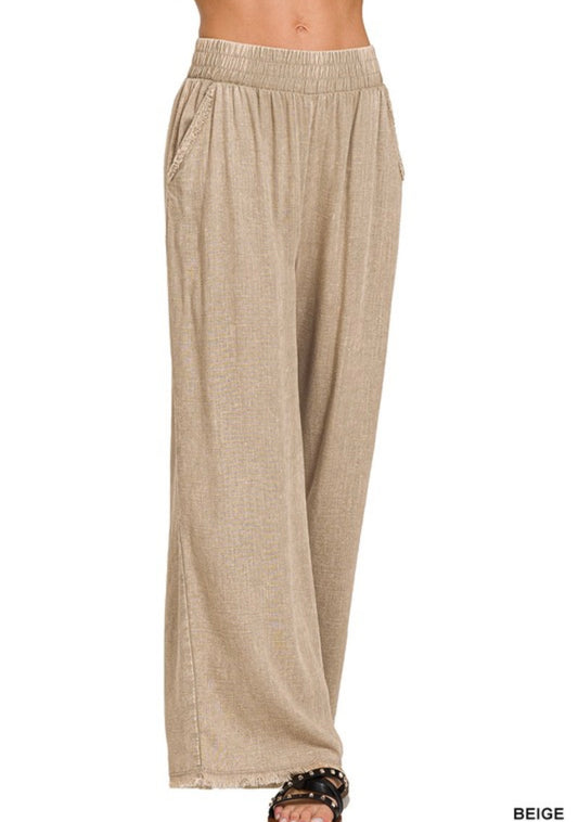 Frayed Hem Linen Pants