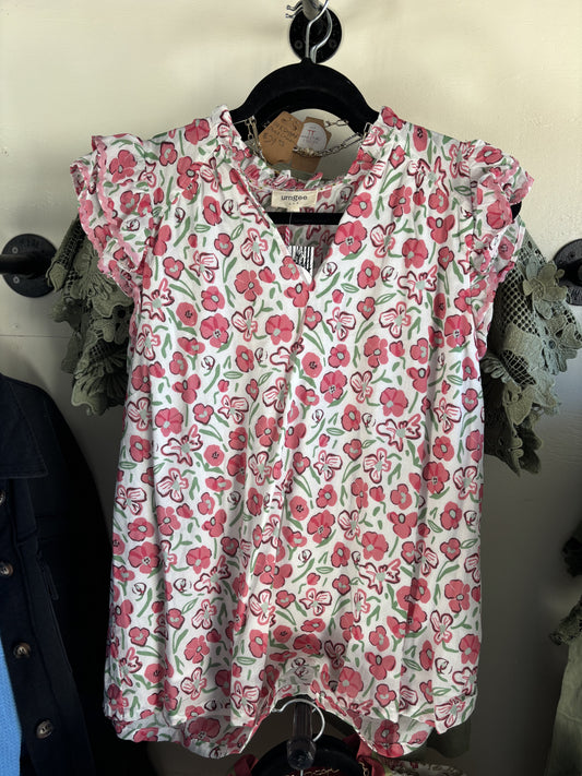 Summer Blooms Ruffle Sleeve Top