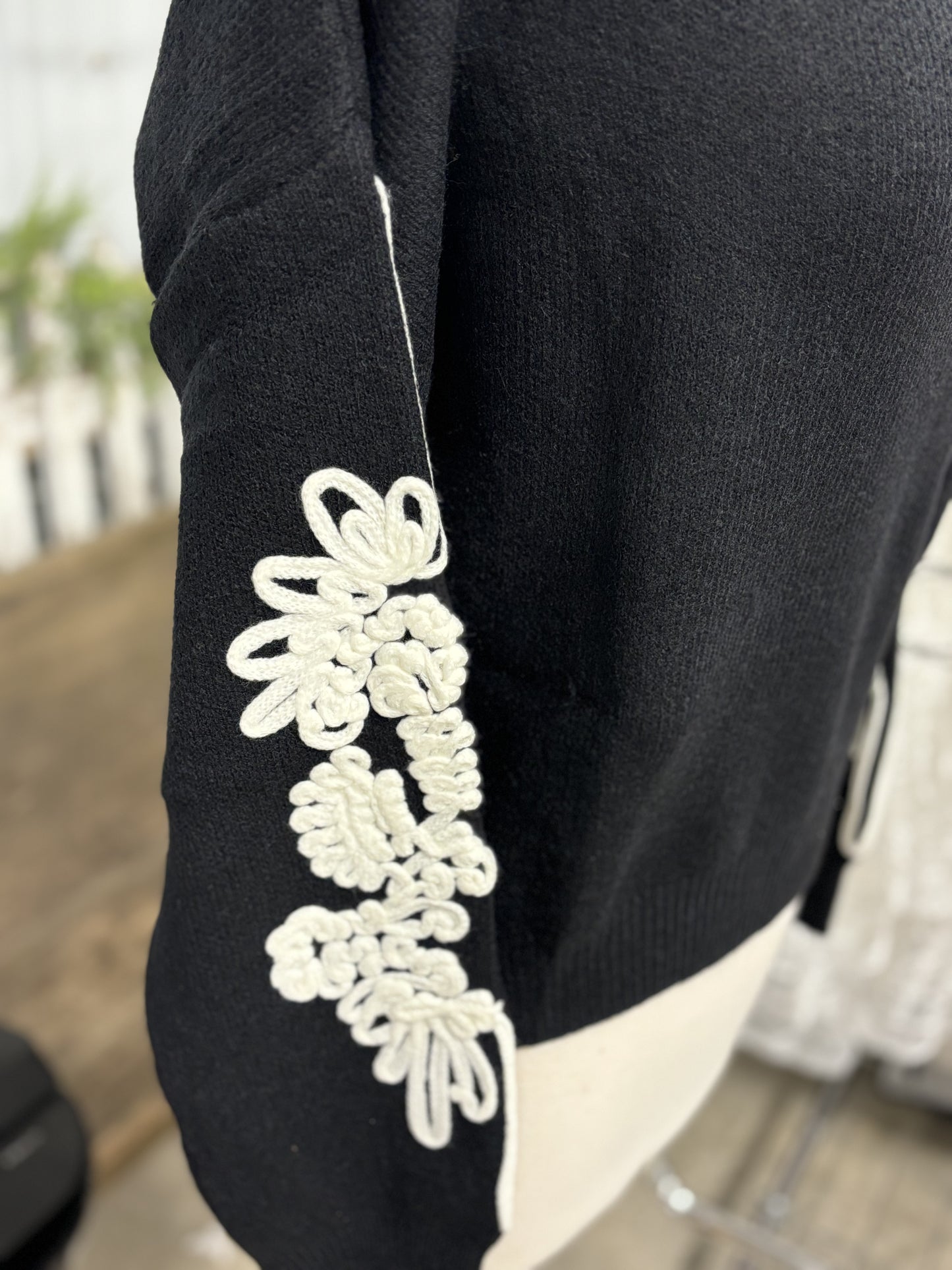 Embroidered Sleeve Sweater