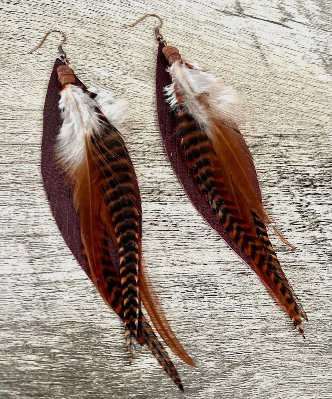 Clancy Feather Earrings in Merlot