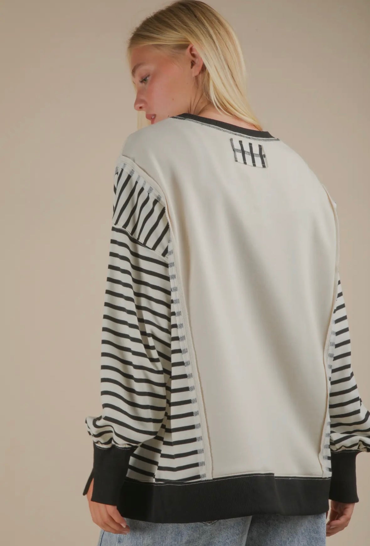 Cream & Charcoal Striped Knit Top