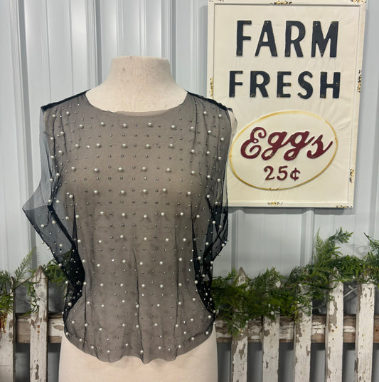 Mesh Pearl Studded Tank