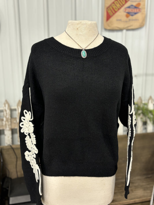 Embroidered Sleeve Sweater