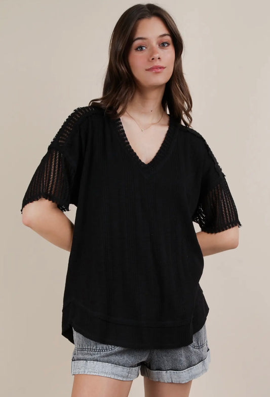 Contrast Knit Oversized Tee