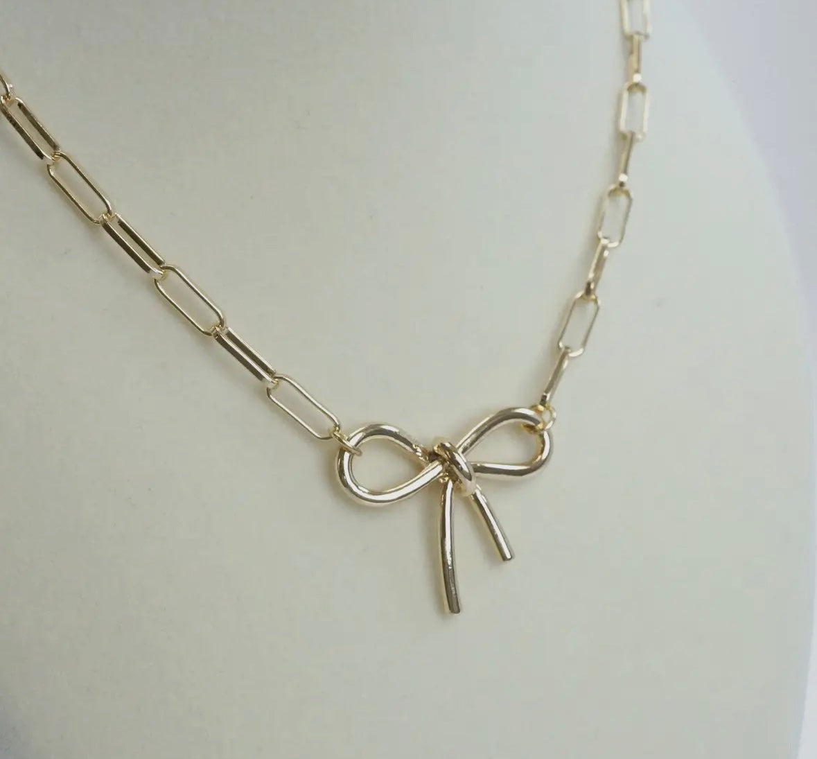 Dainty Bow Necklace on Paperclip Chain