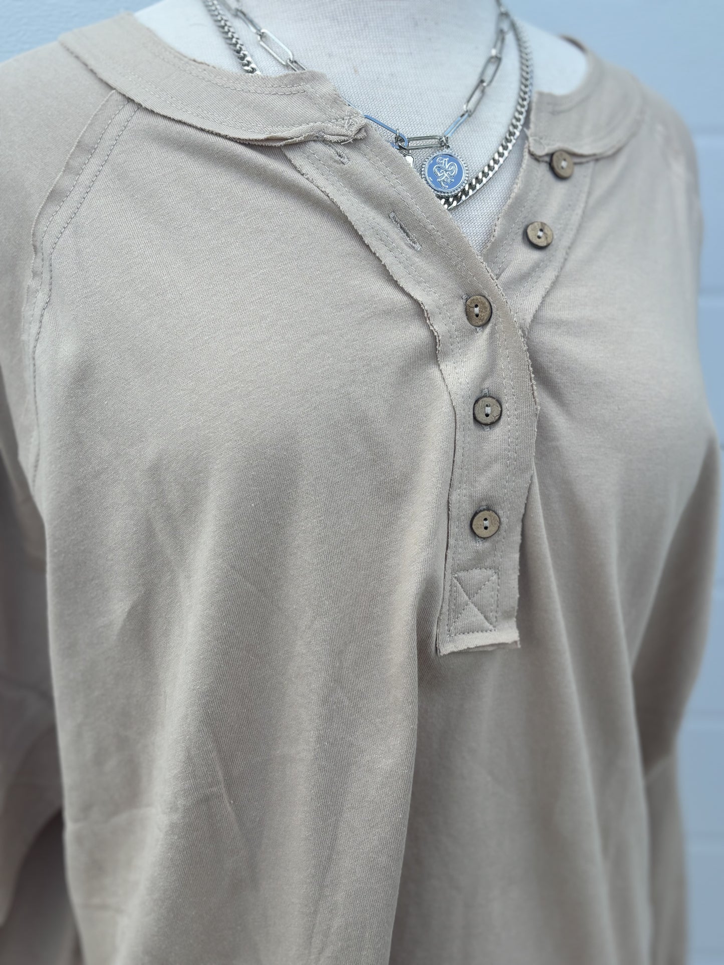 Henley Long Sleeve Tee in Khaki