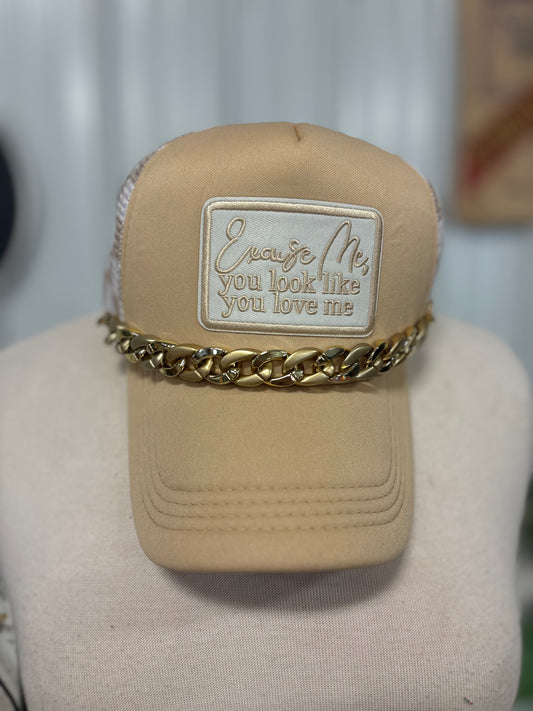 Excuse Me, You Look Like You Love Me Checker Back Hat with Chain