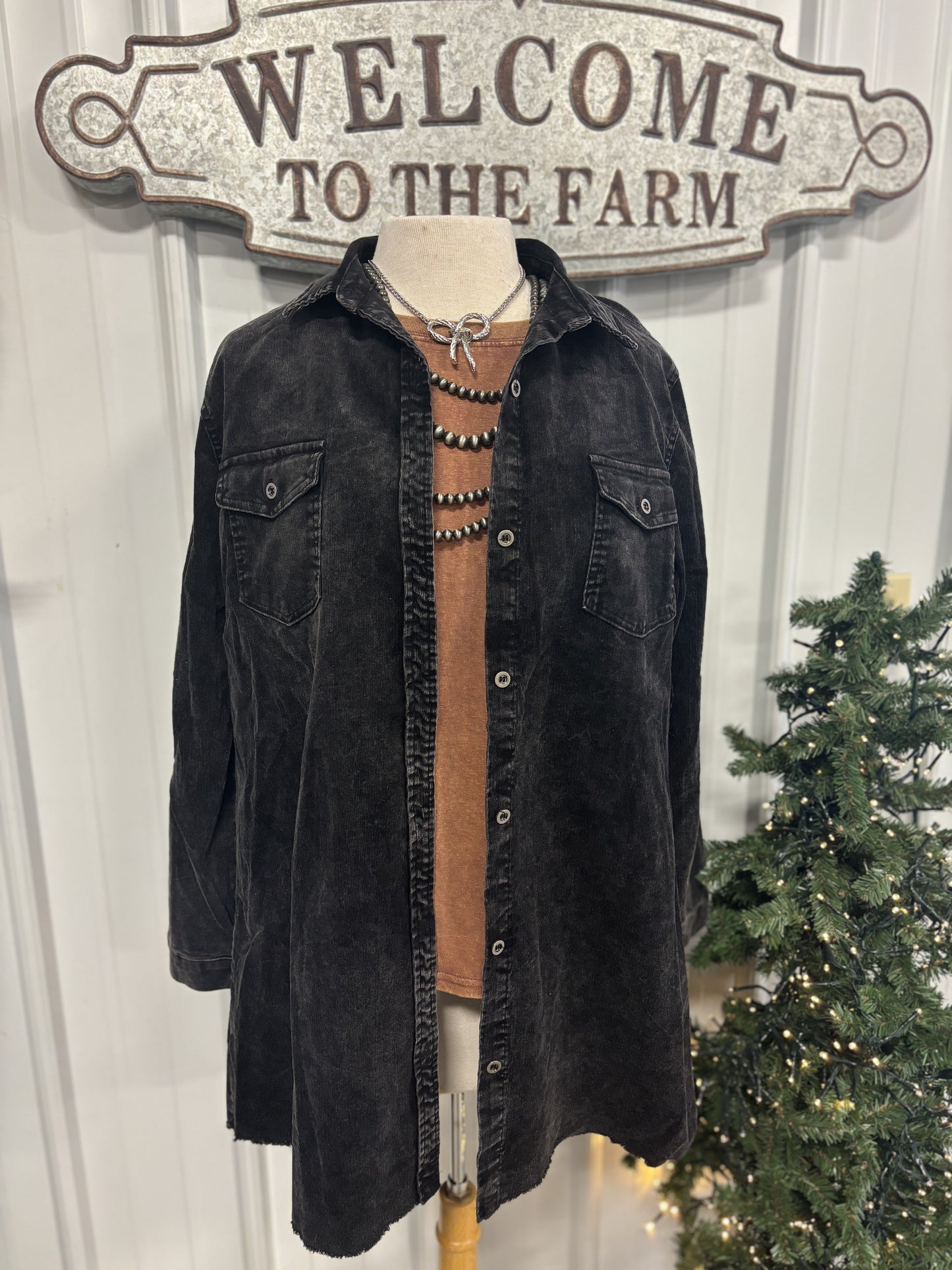 Stone Wash Ash Black Denim Long Jacket