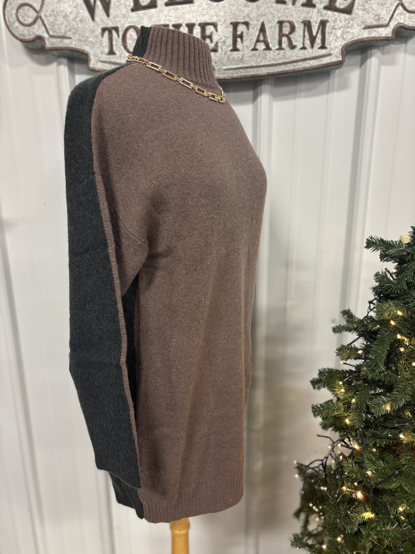 Mock Neck Color Block Sweater Dress