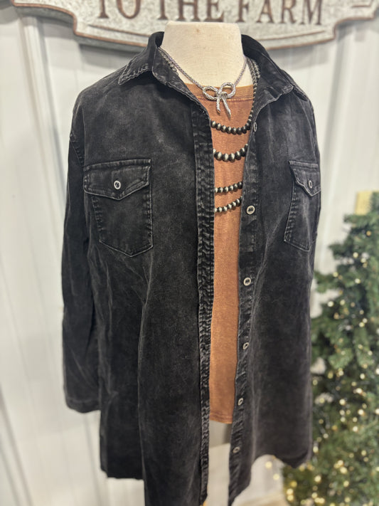 Stone Wash Ash Black Denim Long Jacket