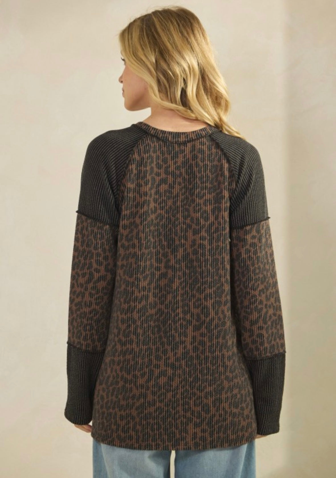 Ribbed Leopard & Charcoal Top