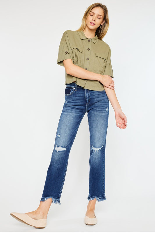 Kacey High Rise Slim Straight Jeans (Kan Can)
