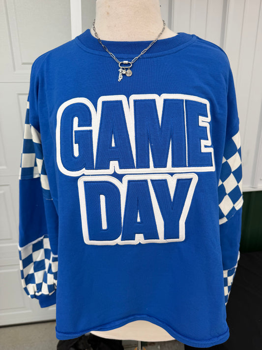Game Day Oversized Sweatshirt – Checker Sleeve Spirit Top