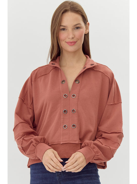 Dark Mauve Pullover with Grommet Details