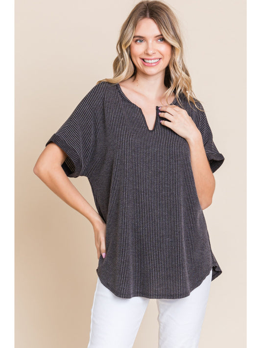 Oversized Black Notch Neck Tee
