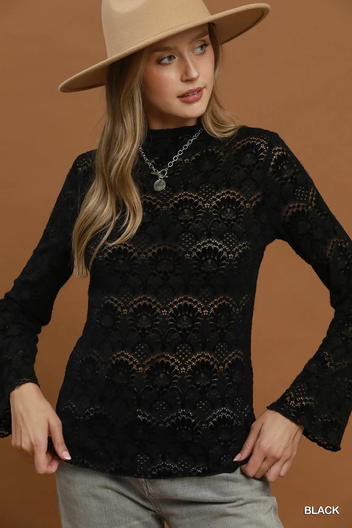 Floral Lace Mock Neck