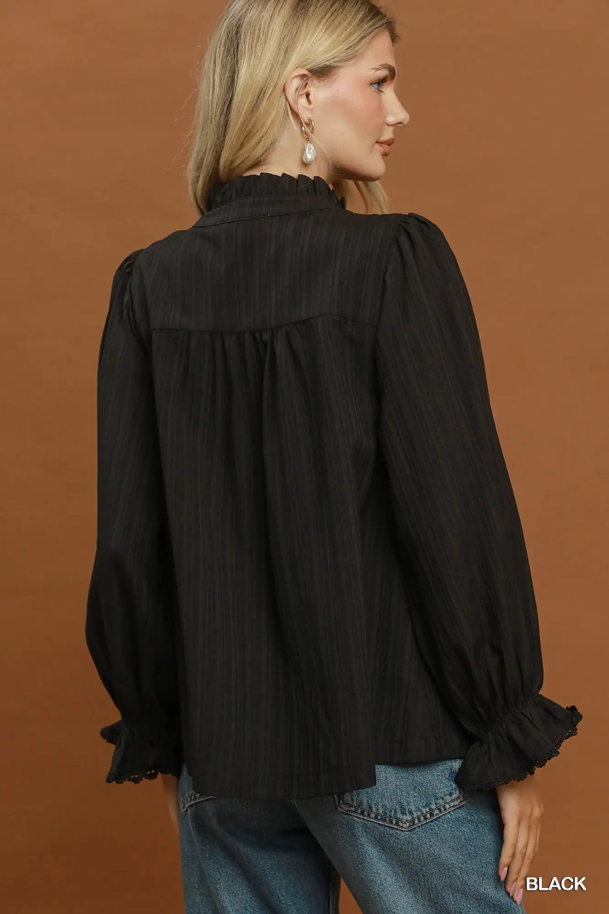 Ruffle Cuff Button Down Blouse