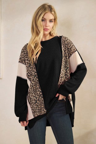 Color Block Black & Leopard Top