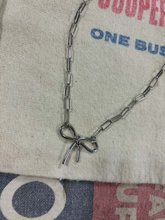 Dainty Bow Necklace on Paperclip Chain