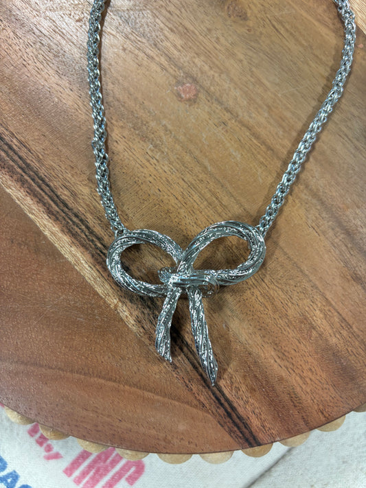 Rope Bow Pendant Statement Necklace