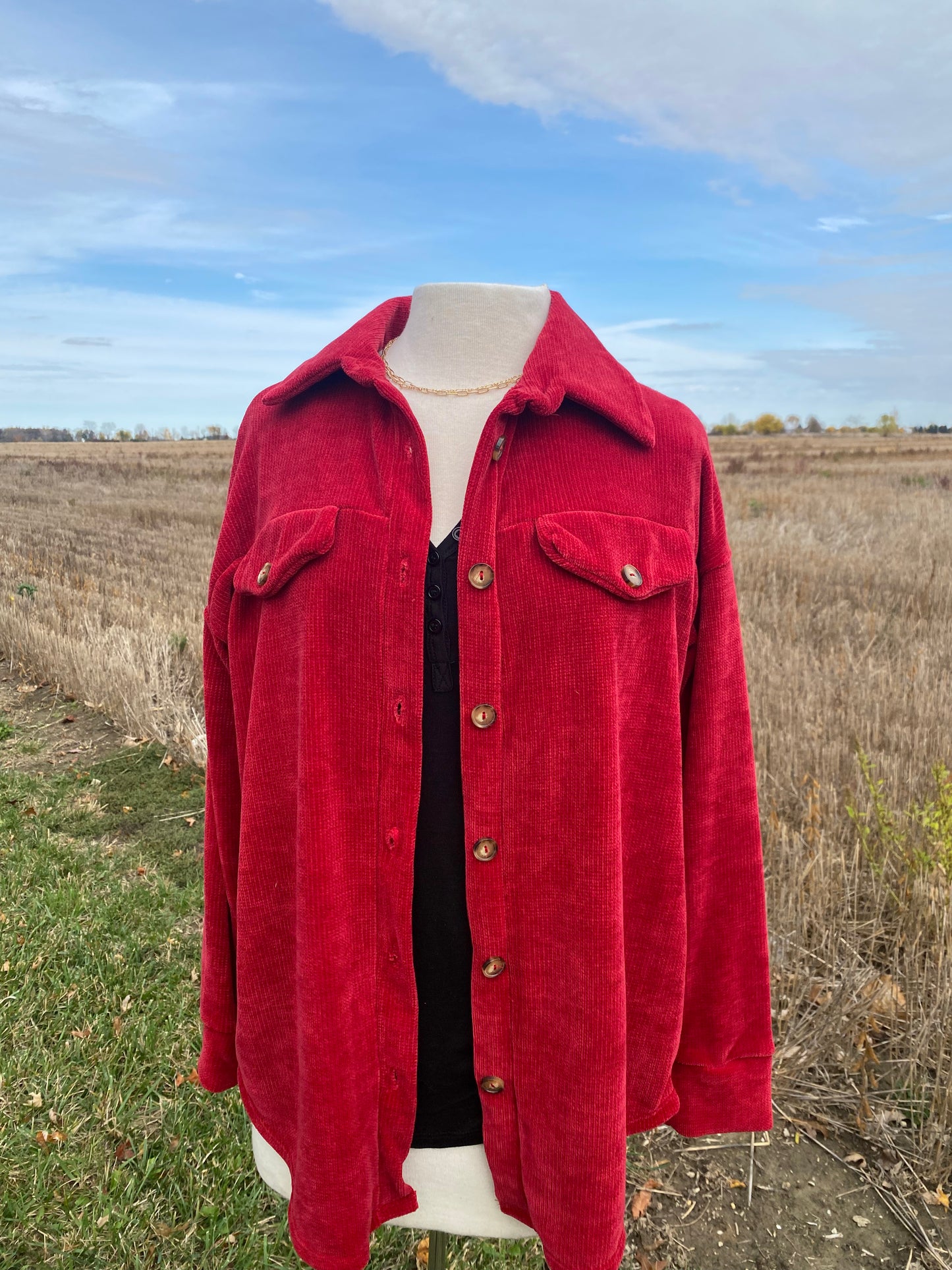 Chenille Shacket in Ruby