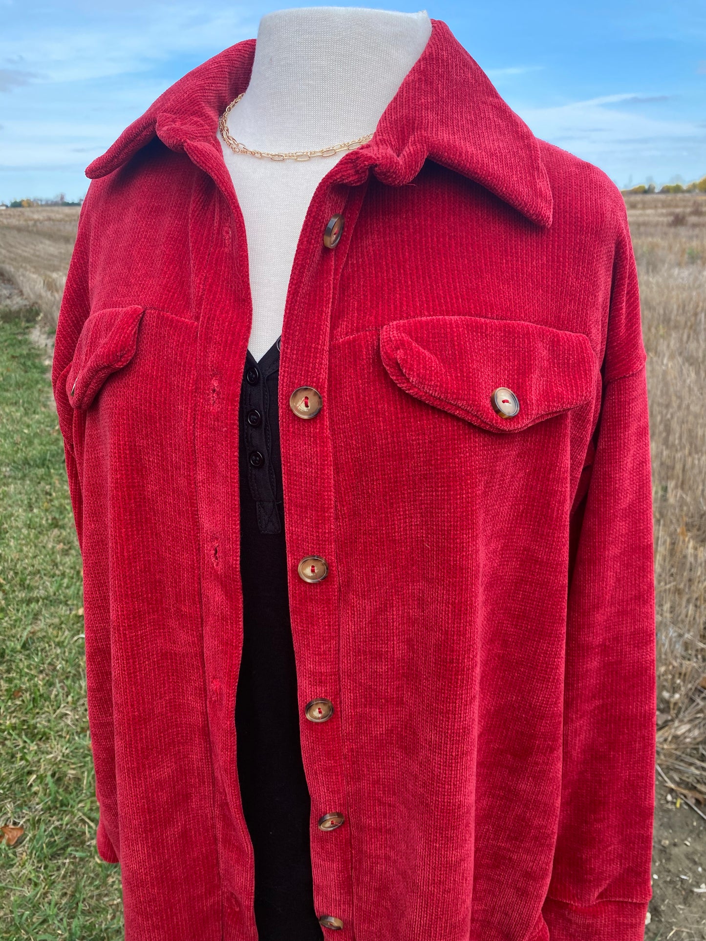 Chenille Shacket in Ruby