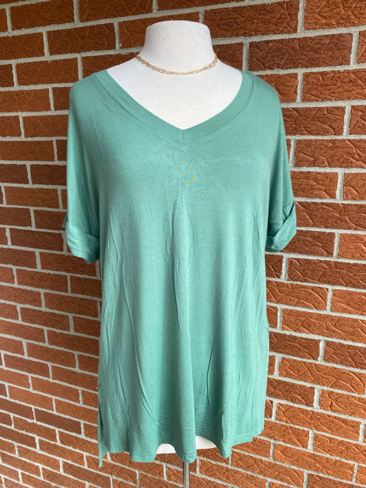 Sage Layering Tee High-Low Hem