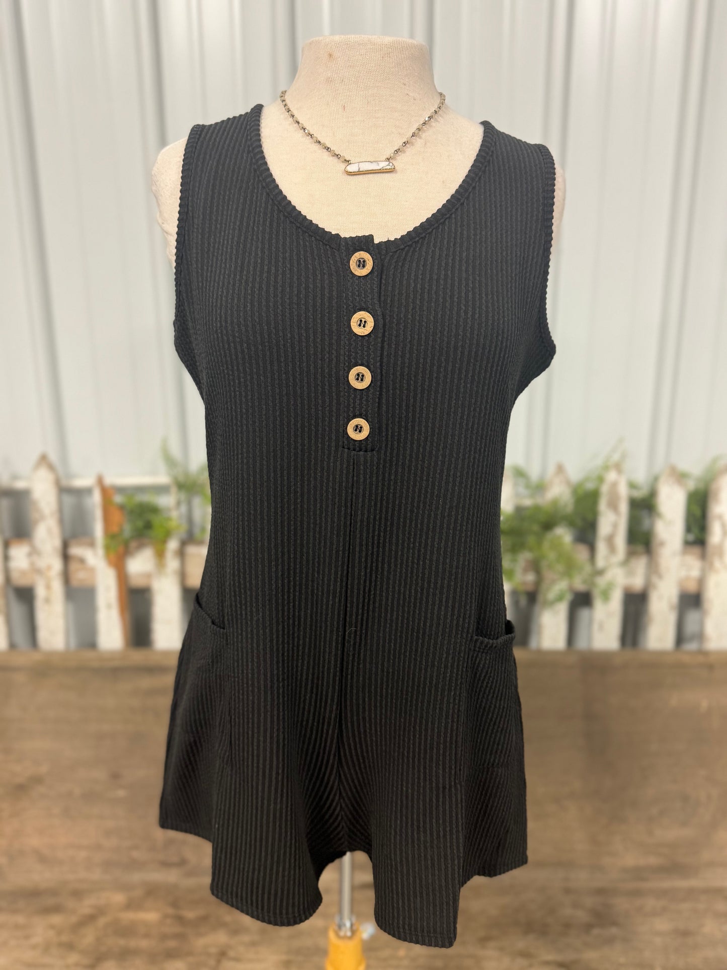 Ribbed Romper in Black