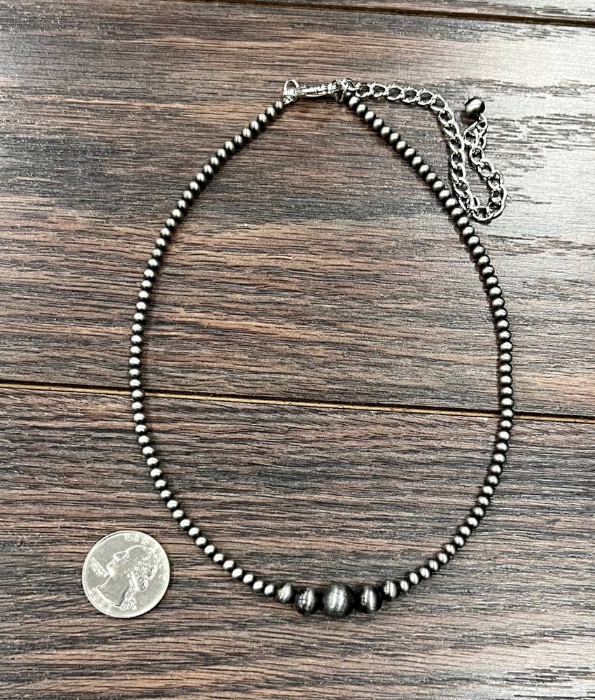15" Silver Pearl Bead Necklace Faux