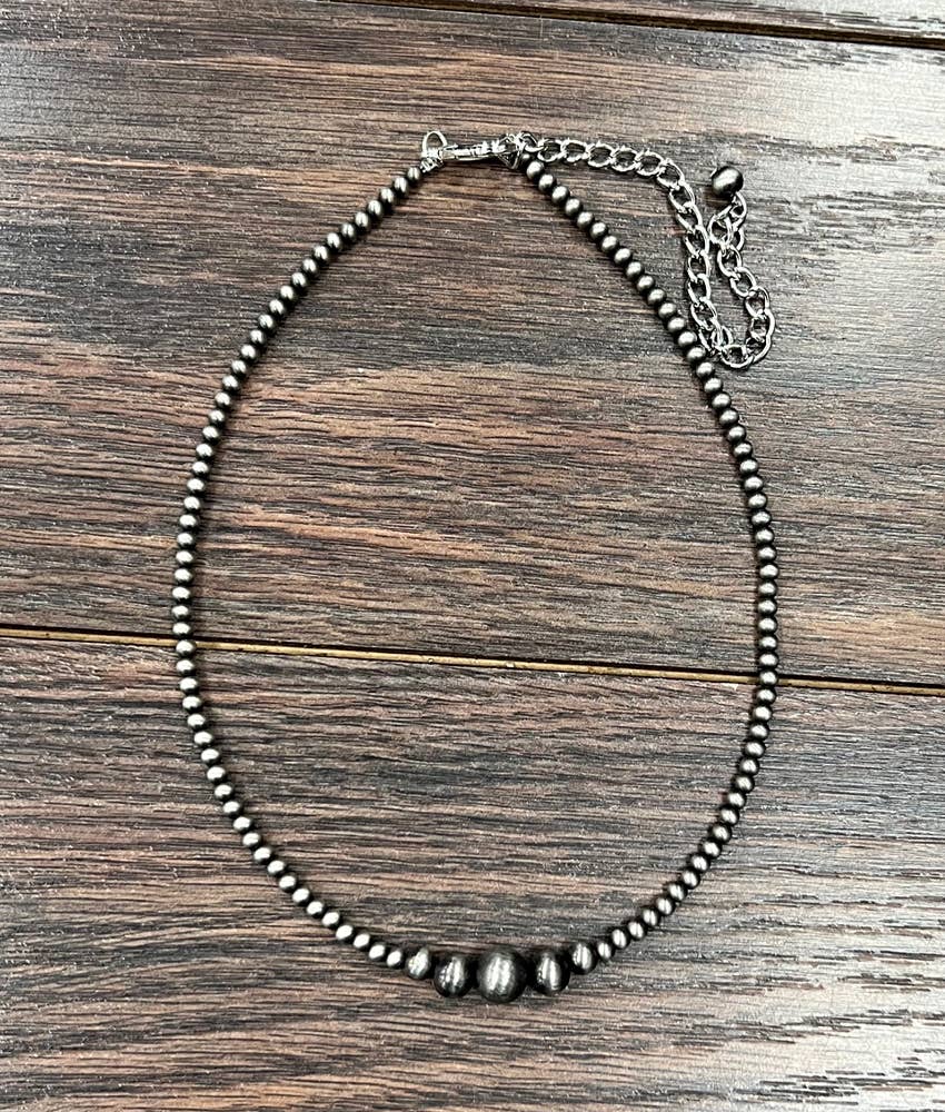 15" Silver Pearl Bead Necklace Faux
