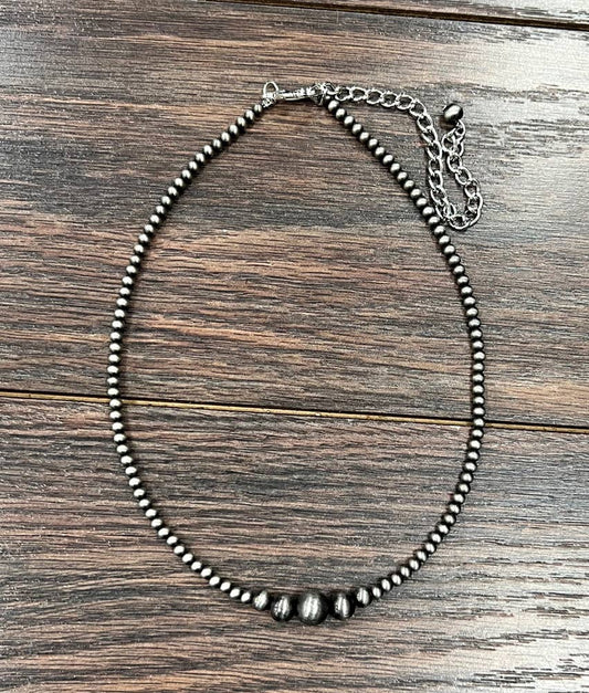 15" Silver Pearl Bead Necklace Faux