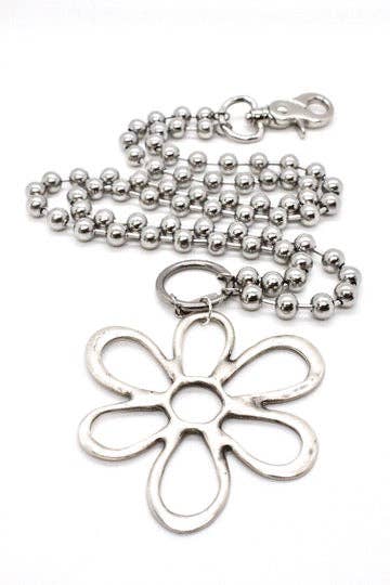 Flower Outline Silver Chain Necklace