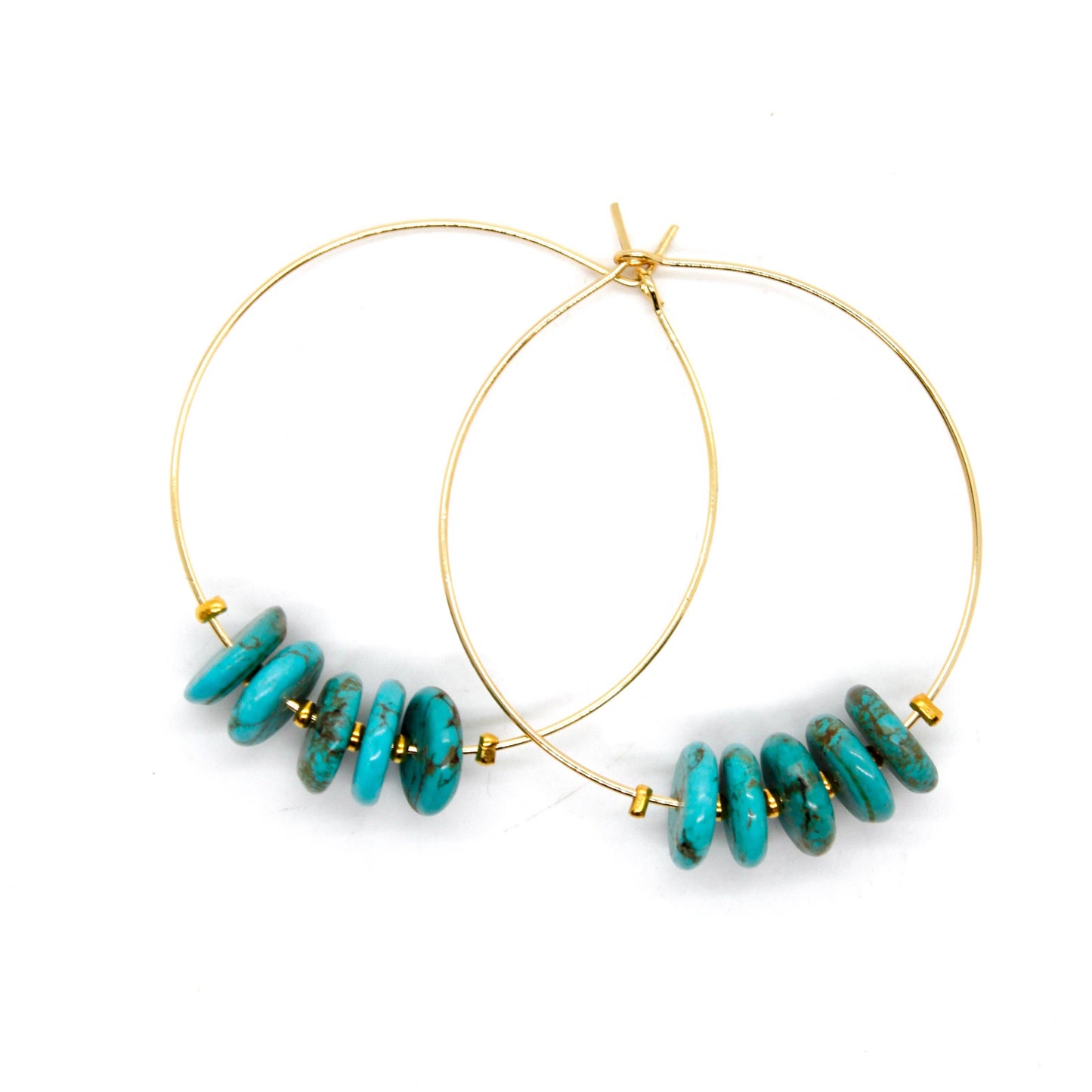 Delicate Turquoise Large Gold Hoop Earrings