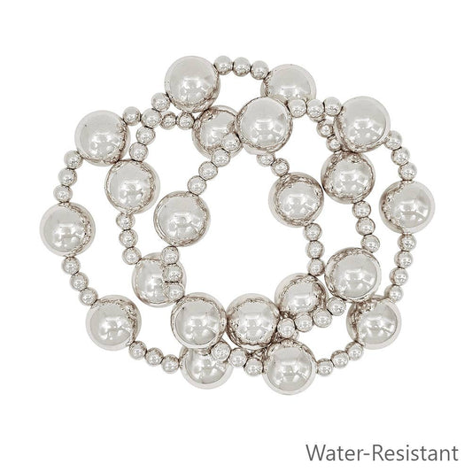 Silver Beaded Stretch Bracelet Set Water Resistant