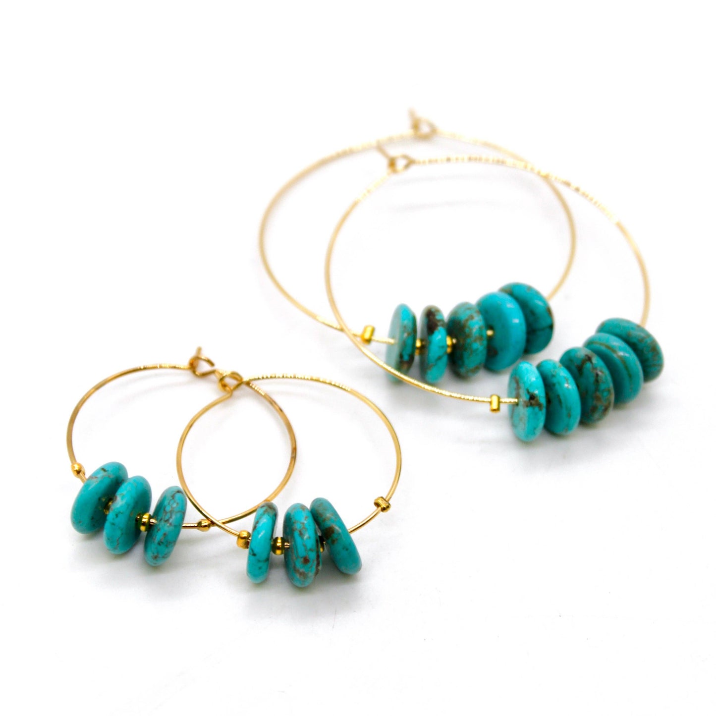 Delicate Turquoise Large Gold Hoop Earrings