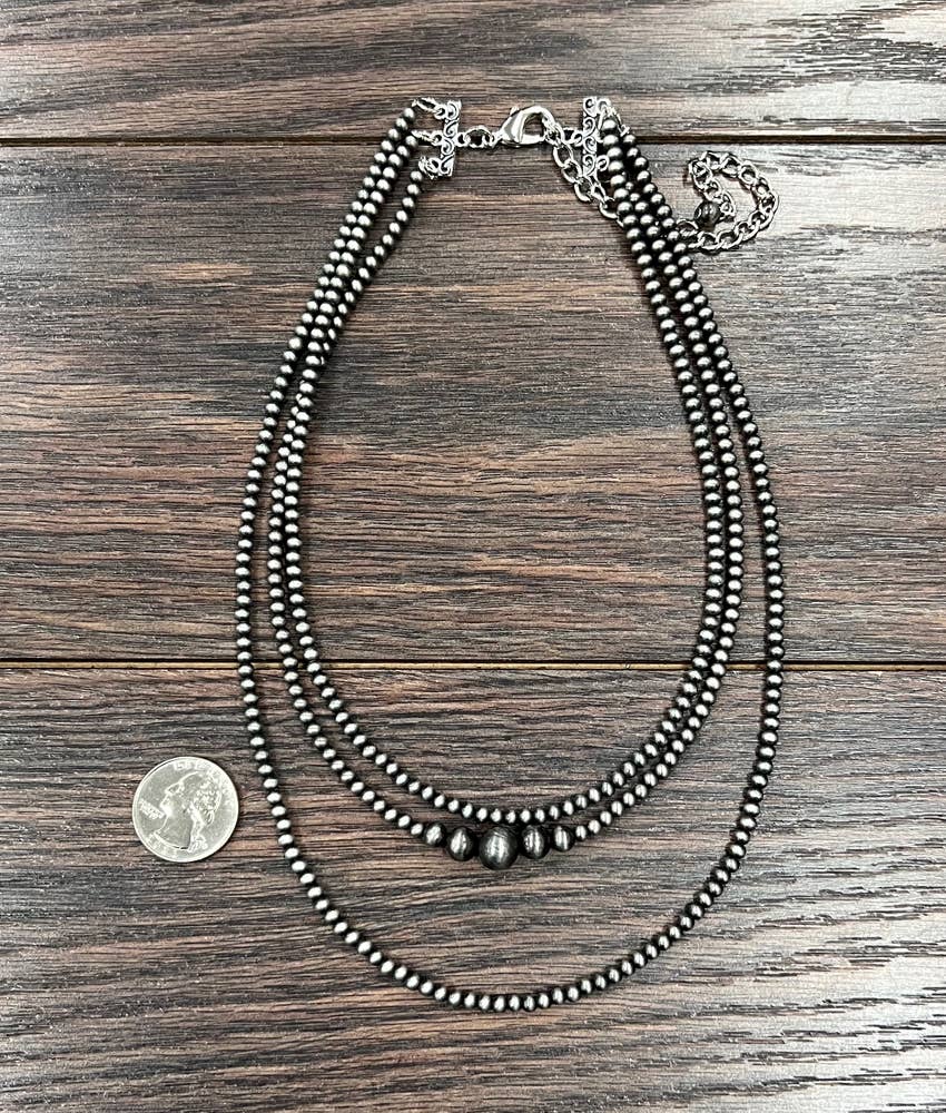 20" 3-strand Silver Pearl Bead Necklace Faux
