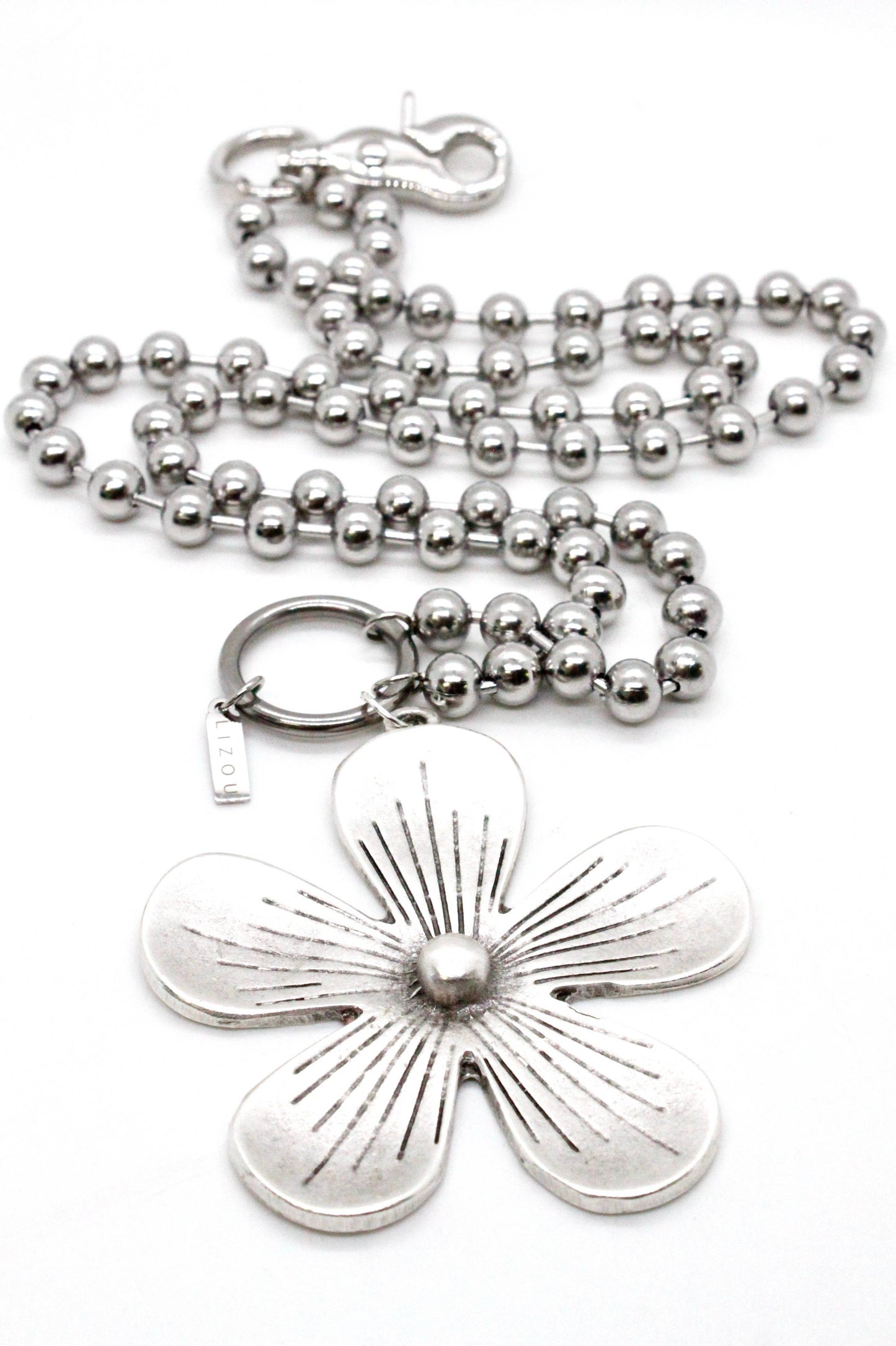 Large Flower Pendant Convertible Silver Chain Necklace
