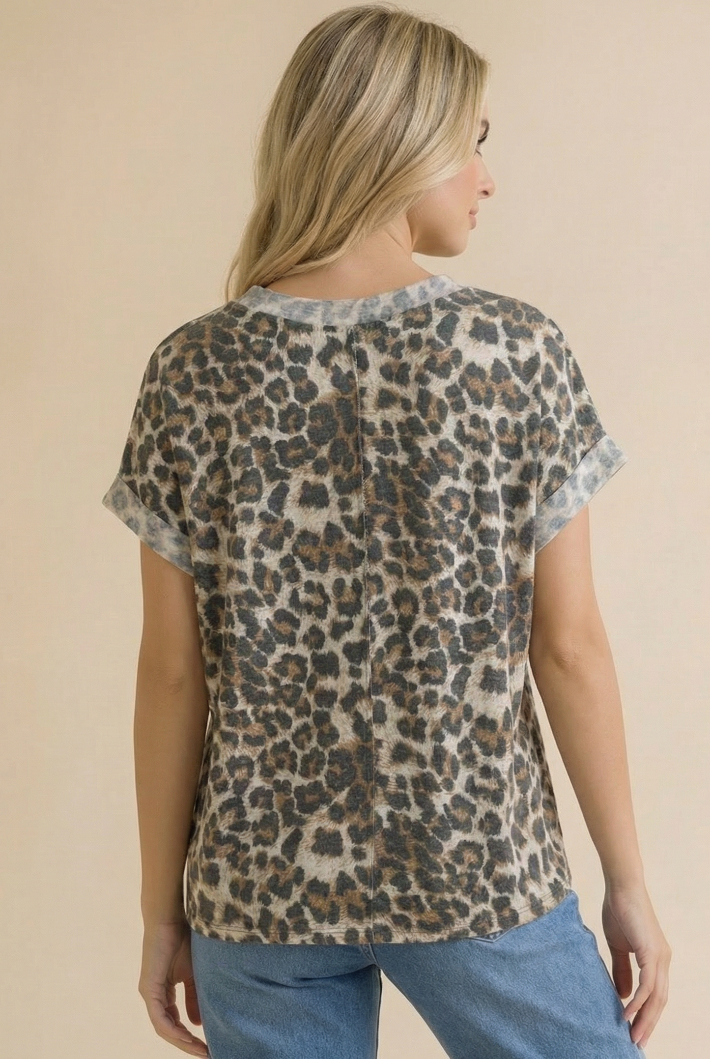 Round Neck Dolman Sleeve Leopard Oversize Top