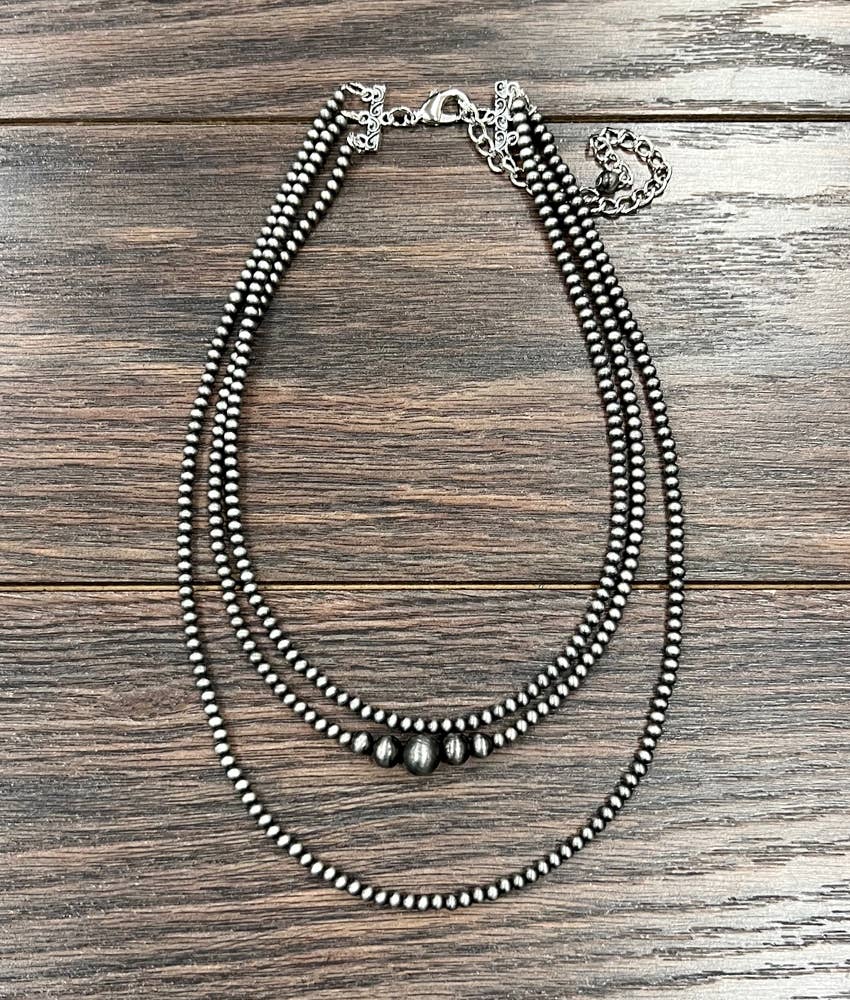 20" 3-strand Silver Pearl Bead Necklace Faux