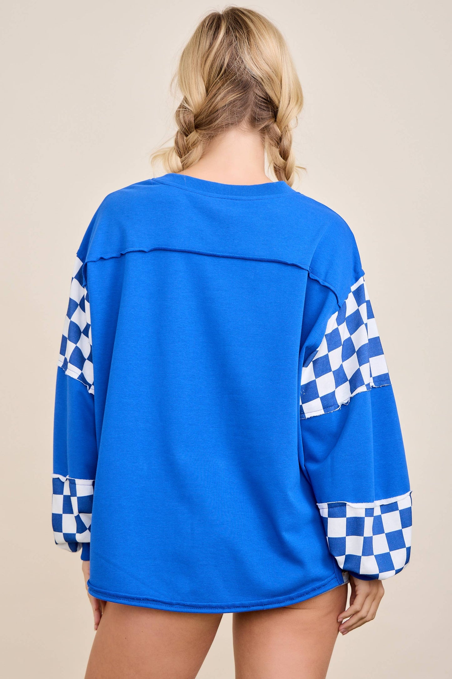 Game Day Oversized Sweatshirt – Checker Sleeve Spirit Top