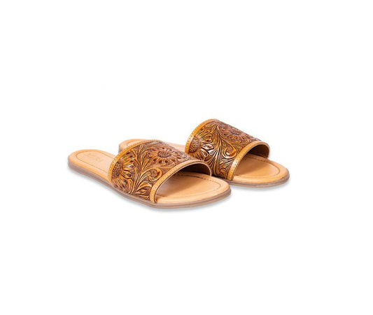 Xena Tooled Leather Slides